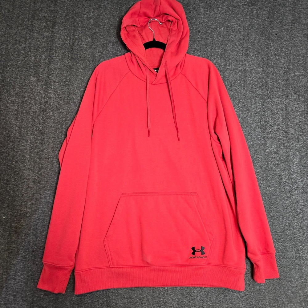 Under Armour Men's Heavyweight Terry Hoodie Sz XL Red Peach Drawstring Pullover